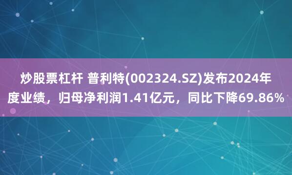 炒股票杠杆 普利特(002324.SZ)发布2024年度业绩，归母净利润1.41亿元，同比下降69.86%